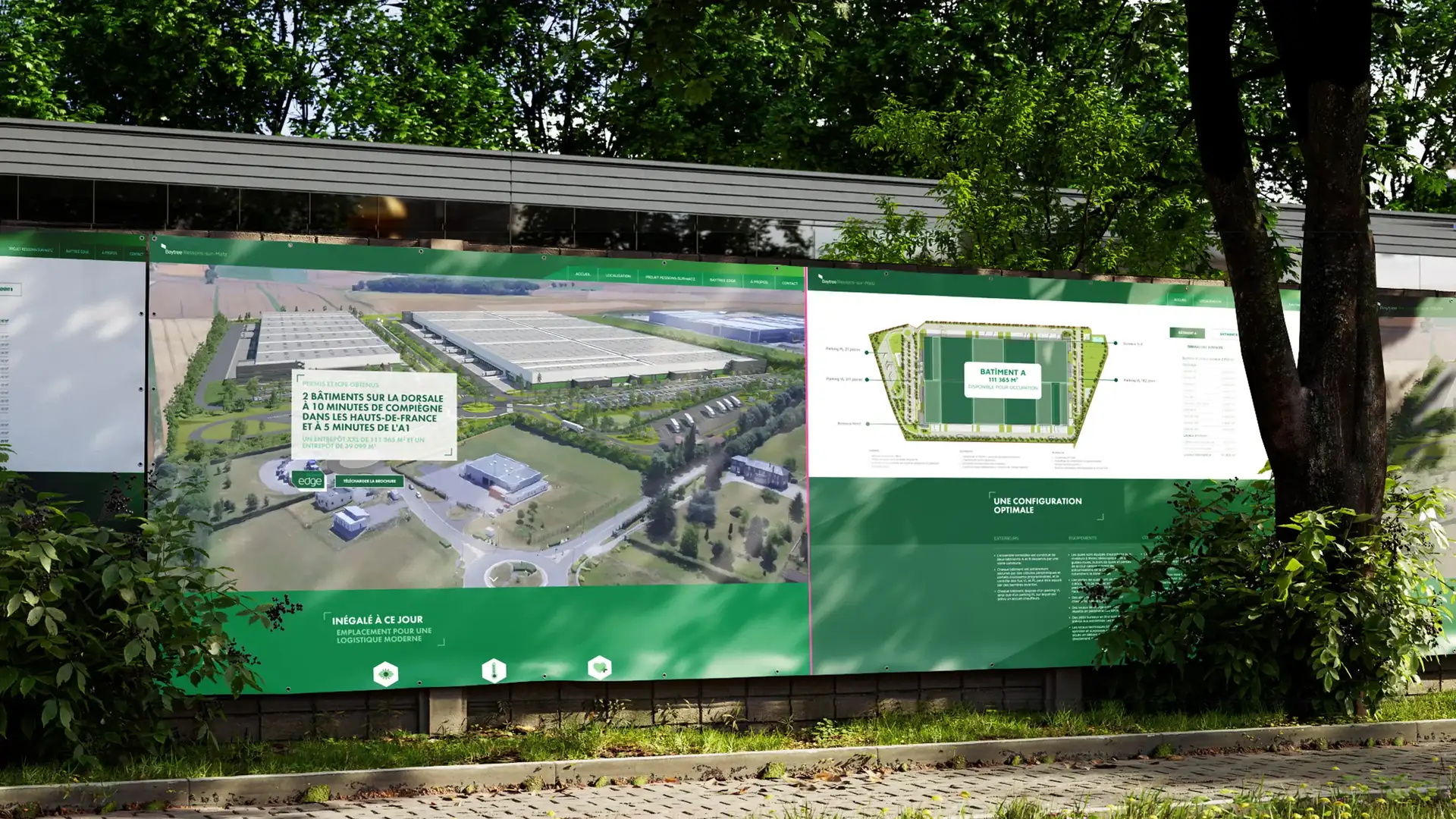 Palissade de chantier Baytree qui présente le parc logistique en images