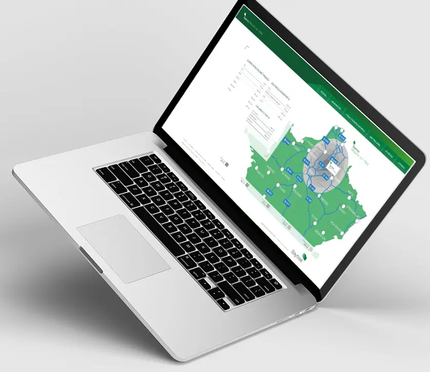 Site d'un parc Baytree sur ordinateur portable : carte de France et situation du parc