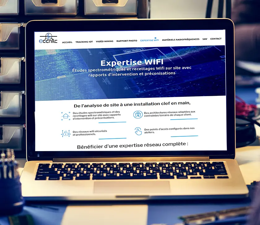 Nouveau site d'E-Dentic sur ordinateur portable : page Expertise Wi-Fi