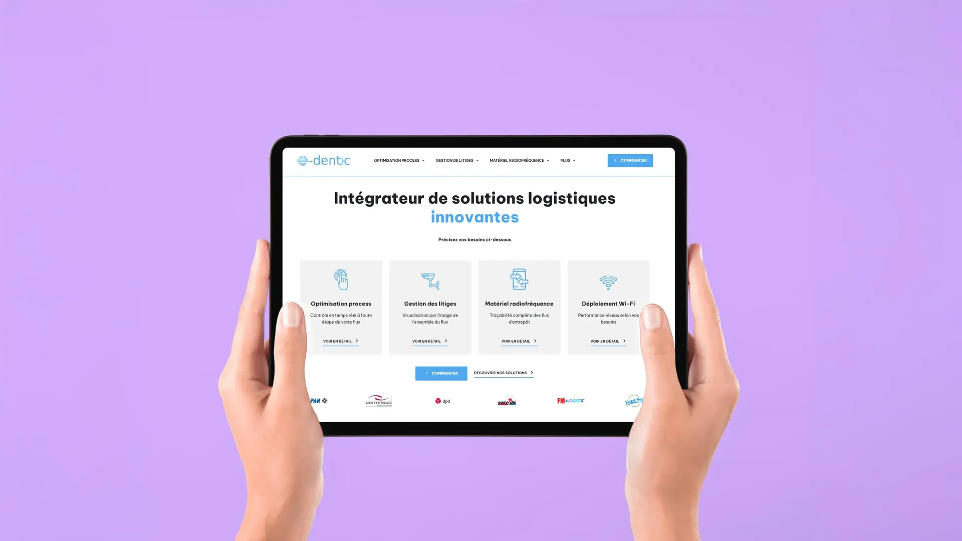 Site d'E-Dentic sur tablette : intégrateur de solutions logistiques