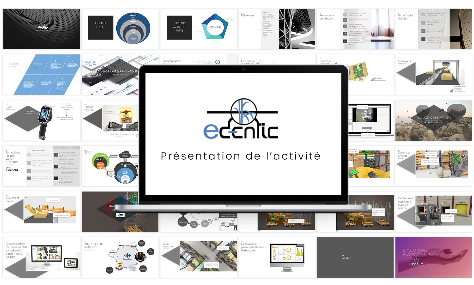 Présentation d'activité iBeacon d'E-Dentic : couverture et pages intérieures
