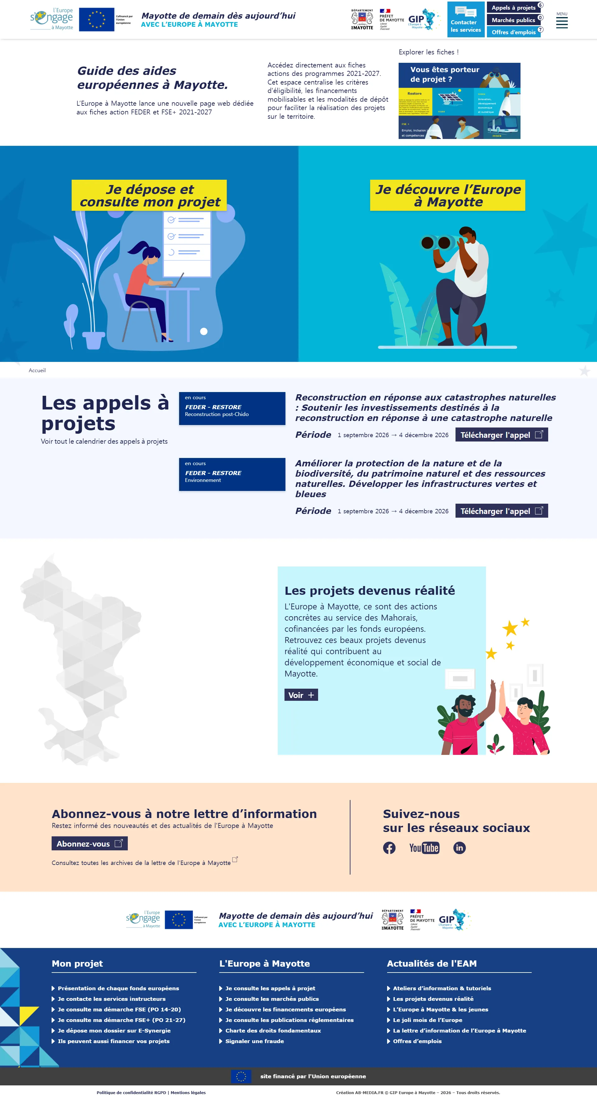Page d'accueil complète de europe-a-mayotte.yt sur ordinateur