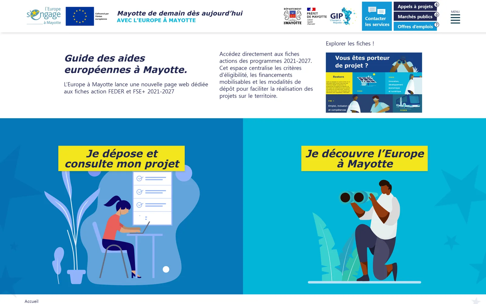 Page d'accueil du site europe-a-mayotte.yt sur ordinateur