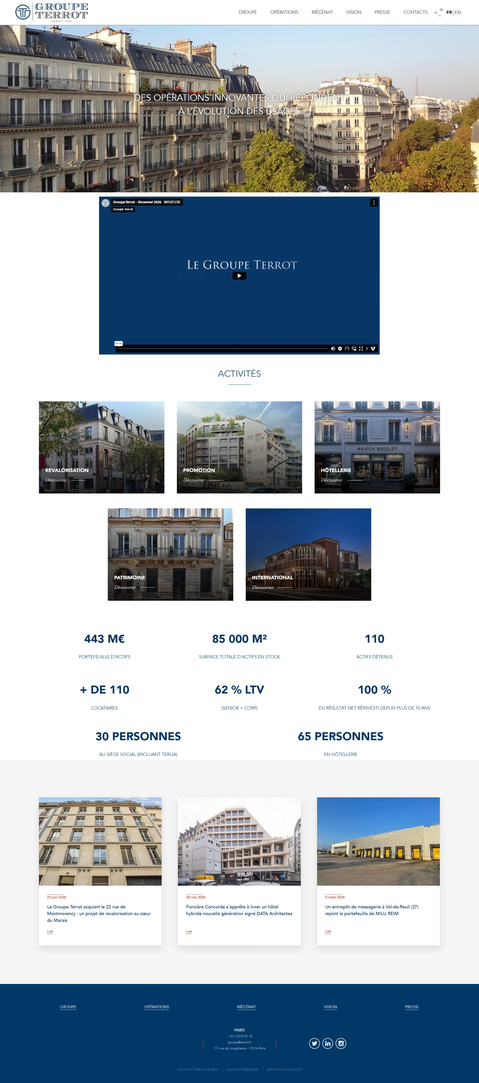 Page d'accueil complète de groupeterrot.com sur ordinateur