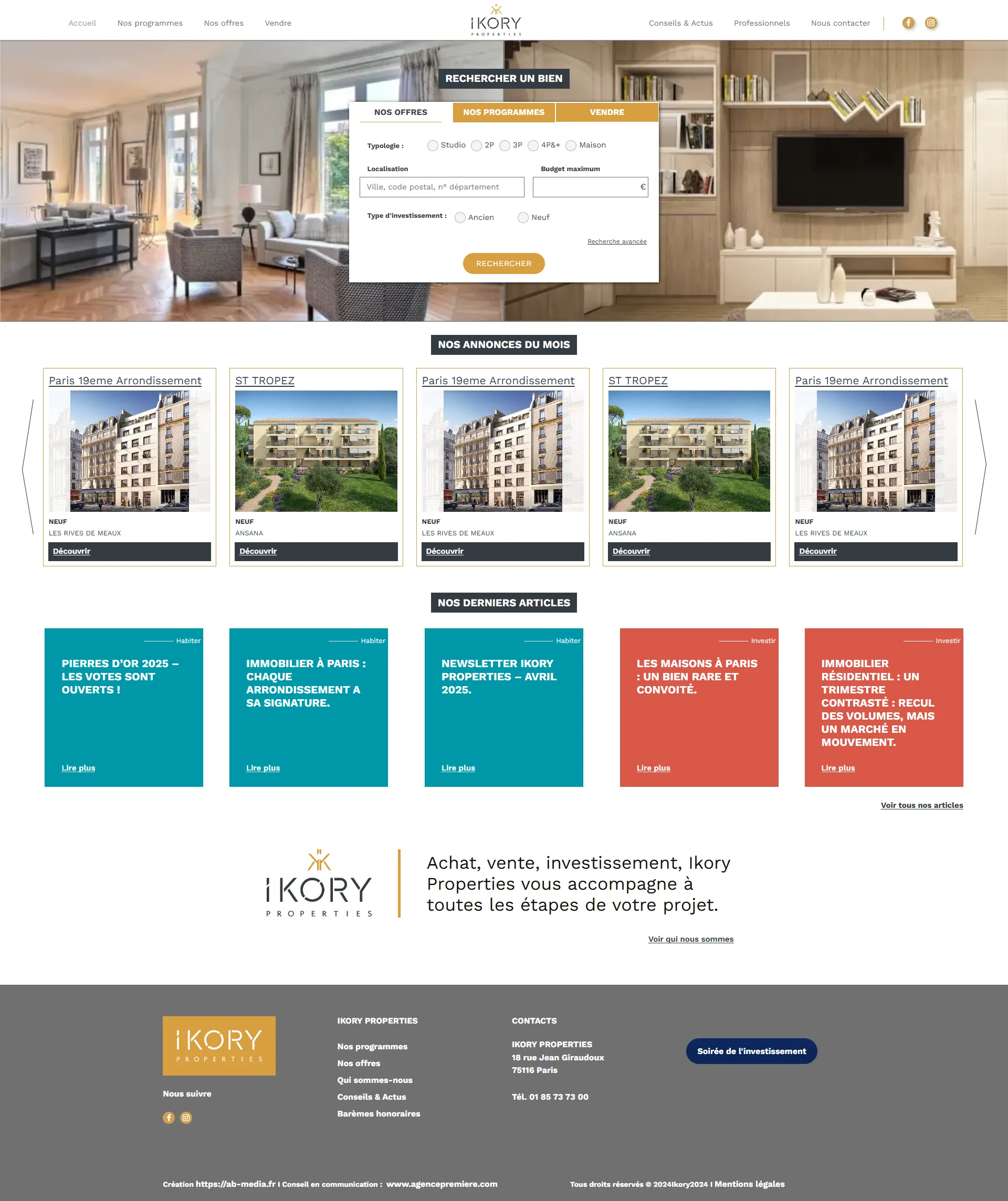 Page d'accueil complète de ikoryproperties.com sur ordinateur