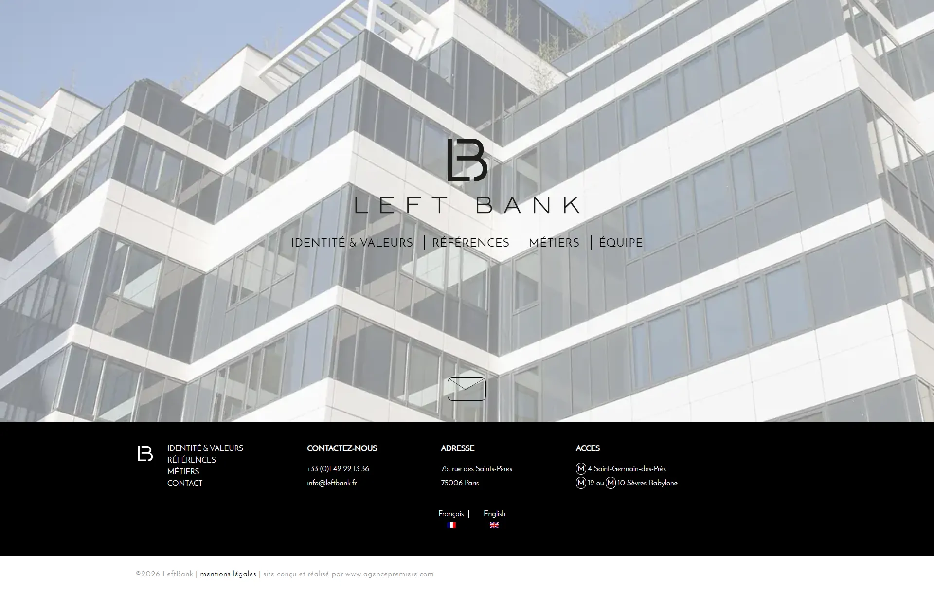Page d'accueil complète de leftbank.fr sur ordinateur
