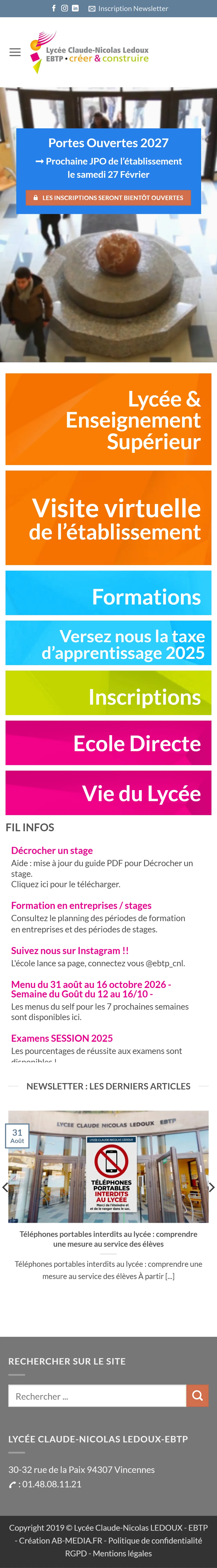 Page d'accueil complète de ledoux-ebtp.com sur mobile