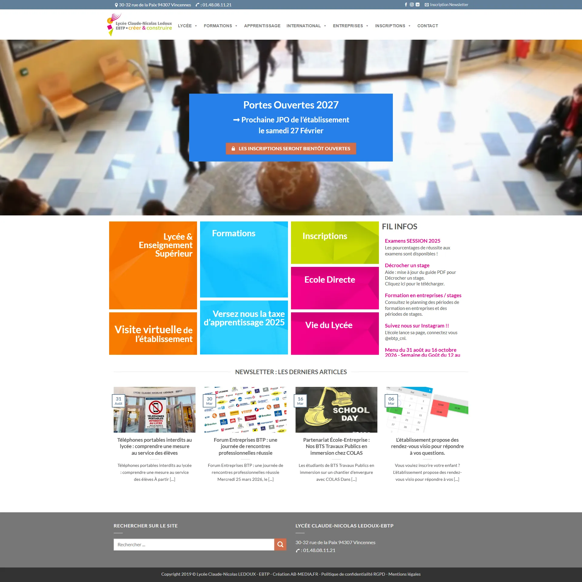 Page d'accueil complète de ledoux-ebtp.com sur ordinateur