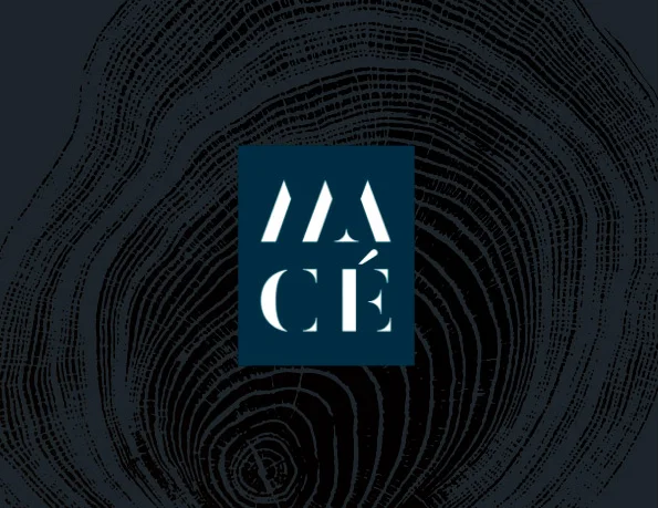 Logo Macé au cœur des cernes d'un tronc d'arbre, visuel d'accueil du site