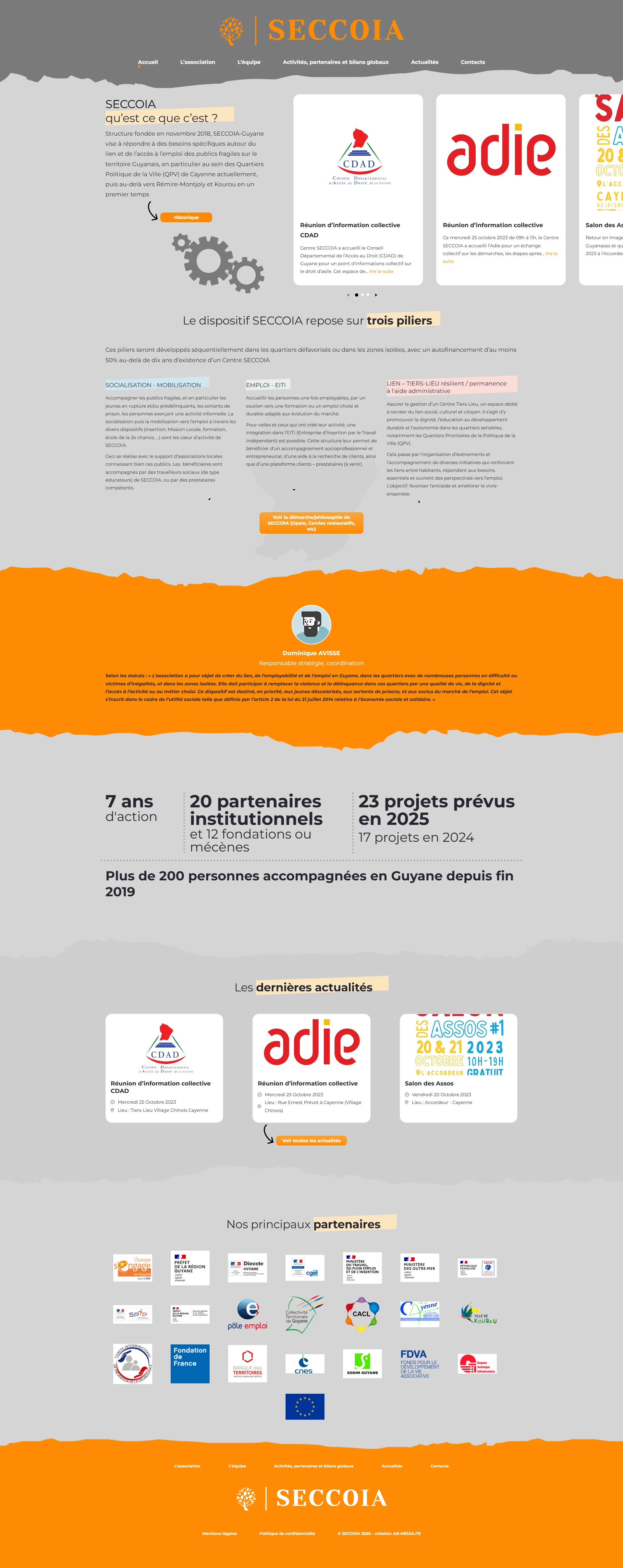 Page d'accueil complète de seccoia.org sur ordinateur