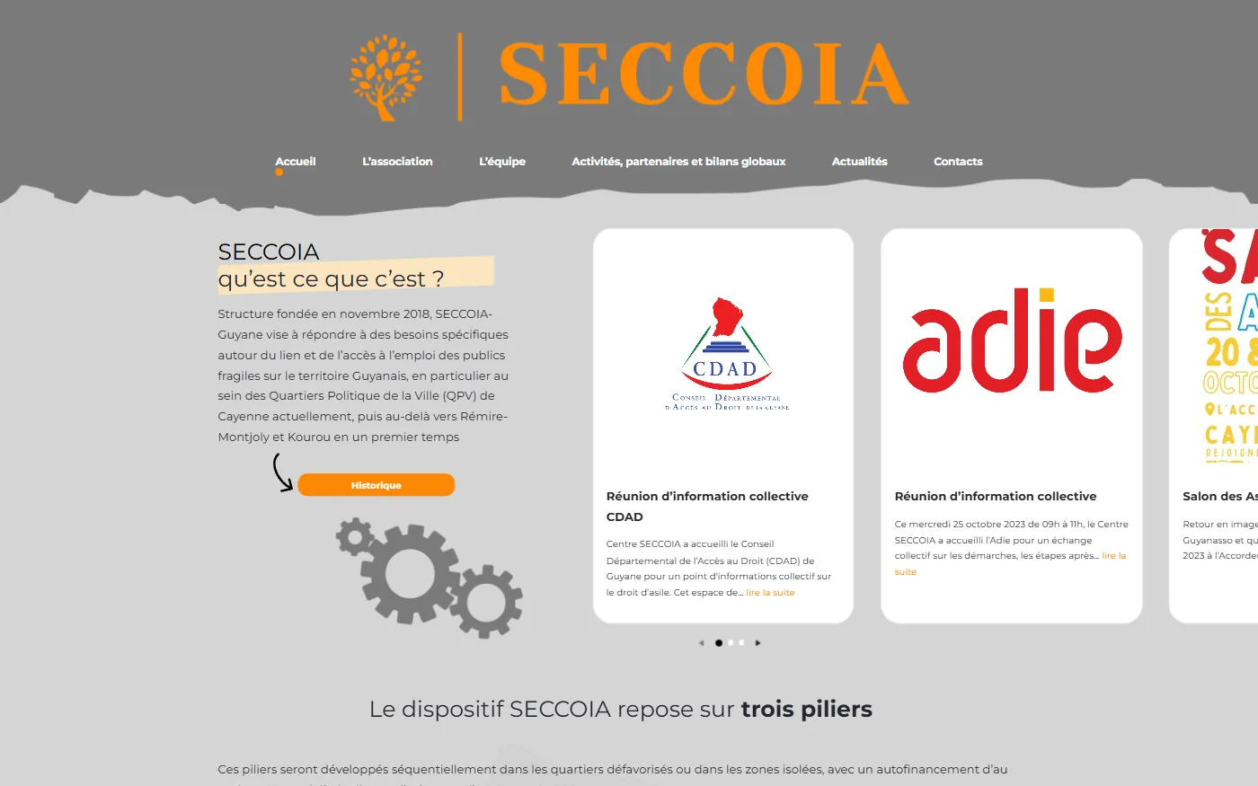 Page d'accueil du site seccoia.org sur ordinateur