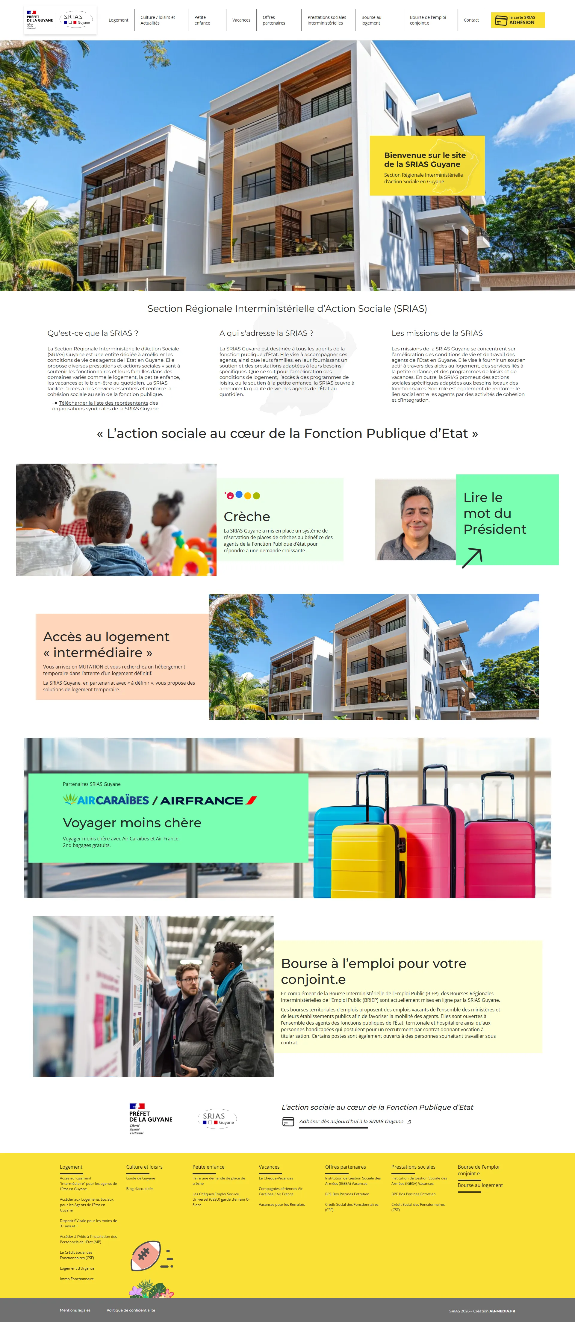 Page d'accueil complète de srias-guyane.fr sur ordinateur