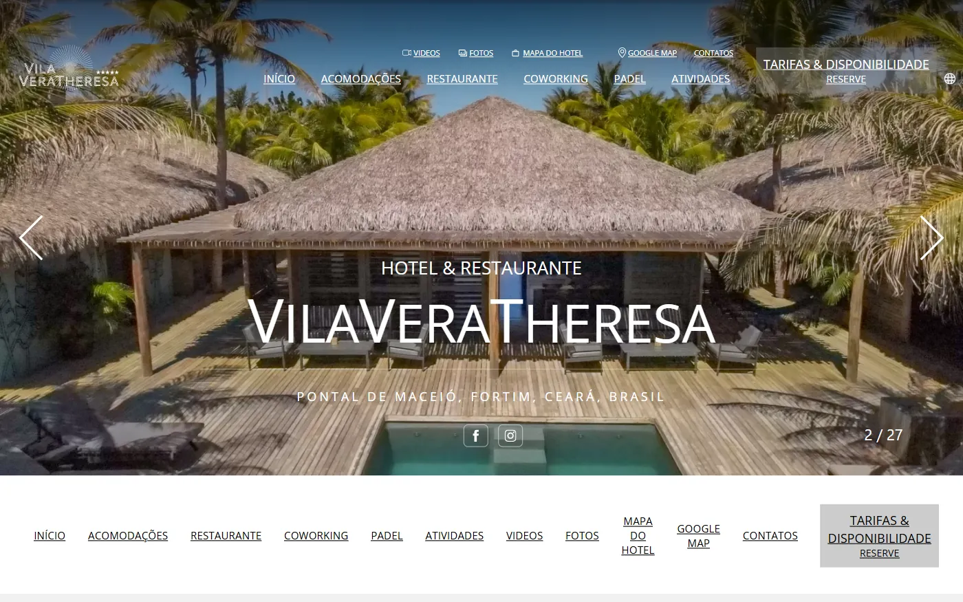 Page d'accueil du site hotelvilaveratheresa.com sur ordinateur